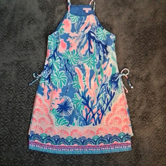 Lilly Pulitzer Pearl Romper In Jet Stream Print Pink Blue Green White - 0 - Picture 10 of 15